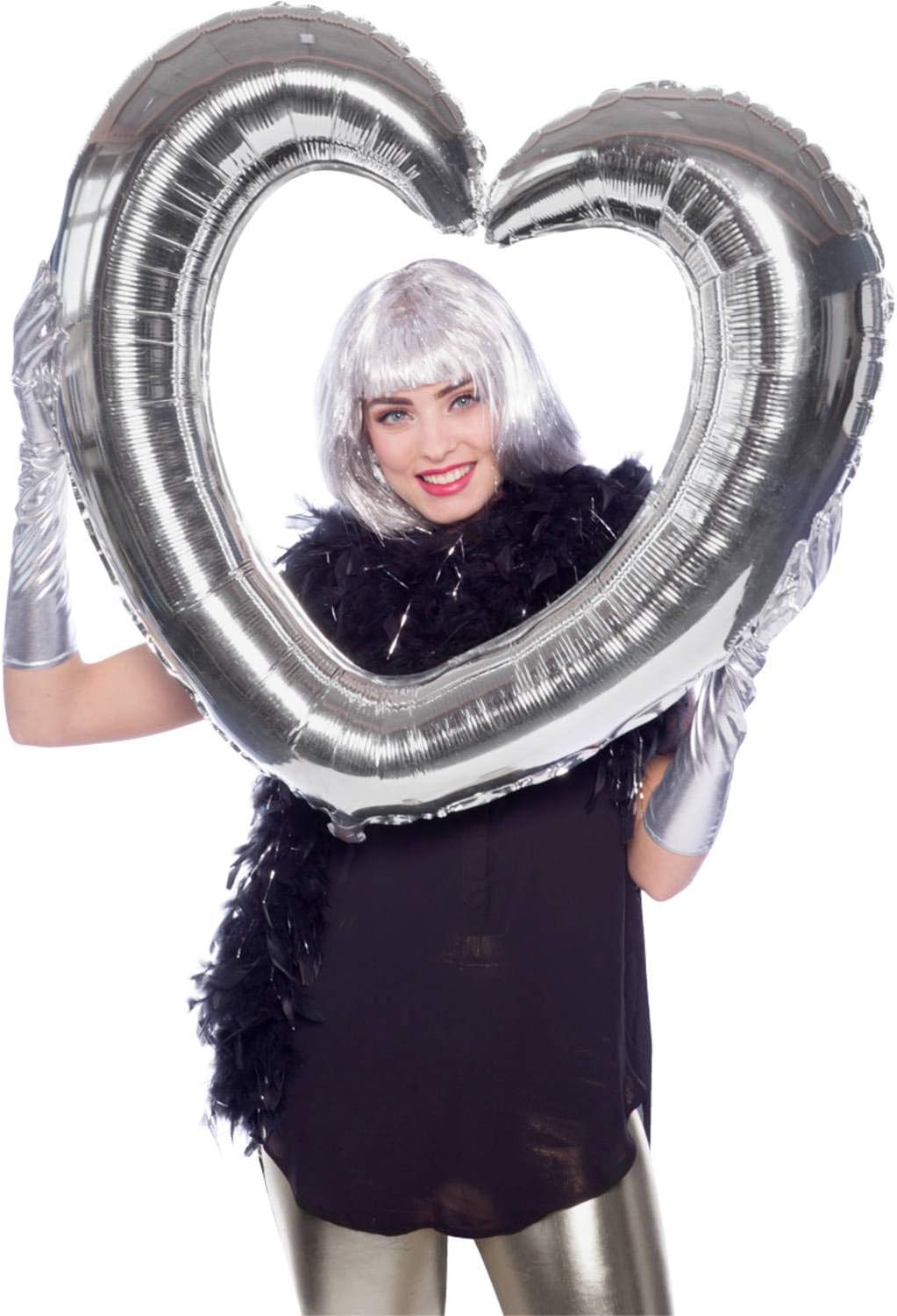 Folat - Foil Balloon Heart-Shaped Picture Frame Silver - 80x70cm, Silver Colored - Image 4