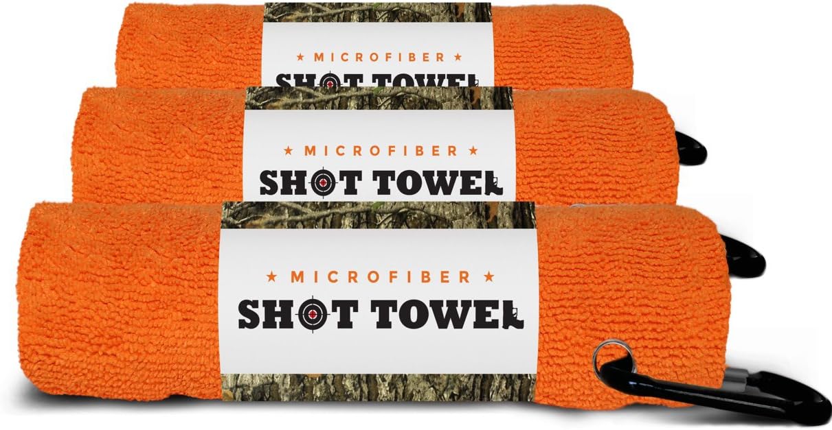 Shot Towel Microfiber (3 Pack), 16" X 16" with Carabiner Clip. for Shooting, Hunting, and Tactical