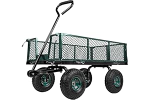 Taifa Heavy Duty Utility Steel Garden Cart 880 Lbs Capacity with Detachable Side Panels Convert to Flatbed for Yard Lawn and Farm, Metal Wagon with 180° Rotating Handle, Green