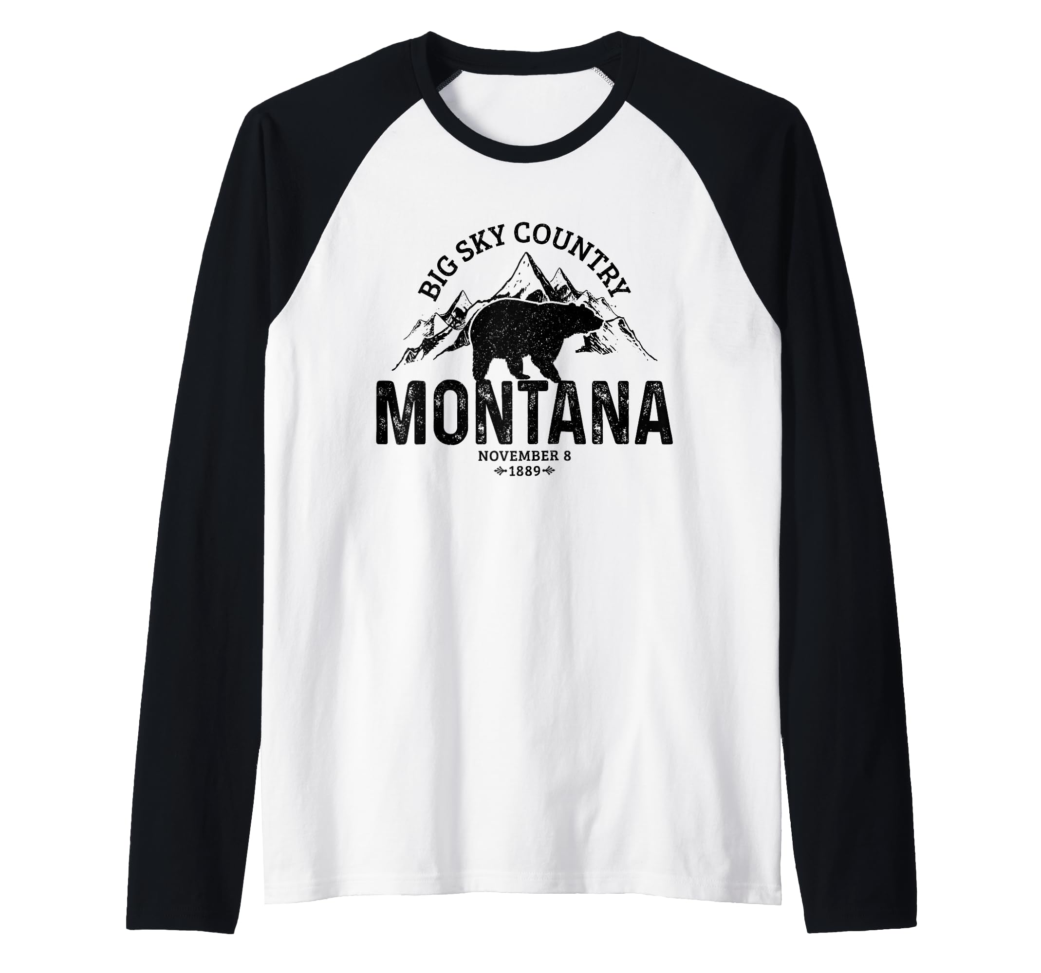 Montana USA Vintage Grizzly Bear America Souvenir Raglan Baseball Tee