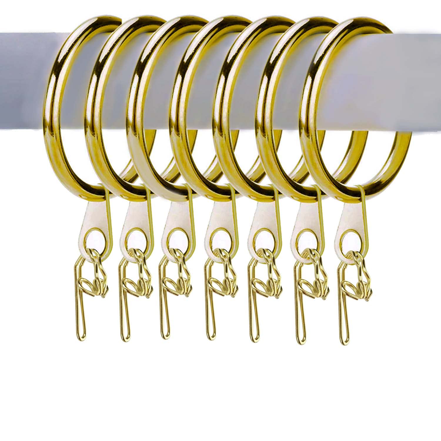 WUBAYI 50 Set Metal Brass Curtain Rings and Hooks, 30mm Internal Diameter, for Curtains and Rods Accessories Drapery Curtain Hanging Rings and Metal Hook(Gold