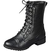 Forever Link Womens Round Toe Military Lace Up Knit Ankle Cuff Low Heel Combat Boots