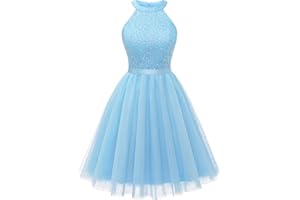 Dressystar Women's Short Halter Cocktail Party Dress Lace Tulle Homecoming Prom Gown