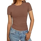 GKBK Women's Casual Basic Going Out Tops Slim Fit Short Sleeve T Shirts Summer Crew Neck Tight Crop Tops