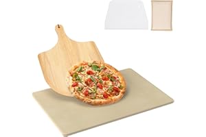DcYourHome Universal Extra Large Pizza Stone for Oven BBQ Grilling, 22" x 14" Natural Cordierite Rectangular Baking Stone Pizza Making Accessories with Wood Pizza Peel Plastic Scraper for Baking Bread