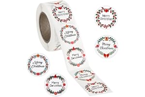 FUCIBT 500 Pcs Merry Christmas Stickers for Envelopes, 1 Inch Circle Adhesive Christmas Labels Holiday Stickers Round Xmas Tag Envelope Seal Decals for Christmas Greeting Card, Presents and Gifts (1 in)