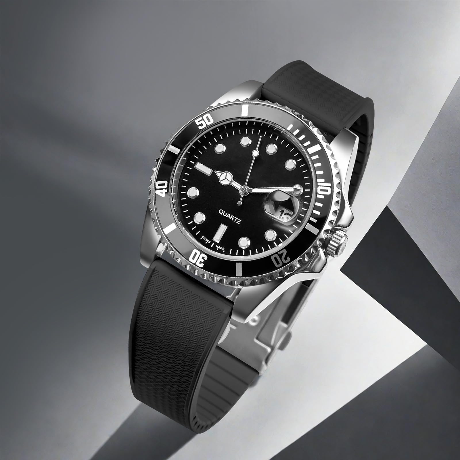 ULLCHRO FKM Rubber Watch Strap, Cut to Size Quick Release Fluororubber Watch Band Soft Replacement Watchband with Silver Milled Clasp for Men Women 18mm 19mm 20mm 21mm 22mm