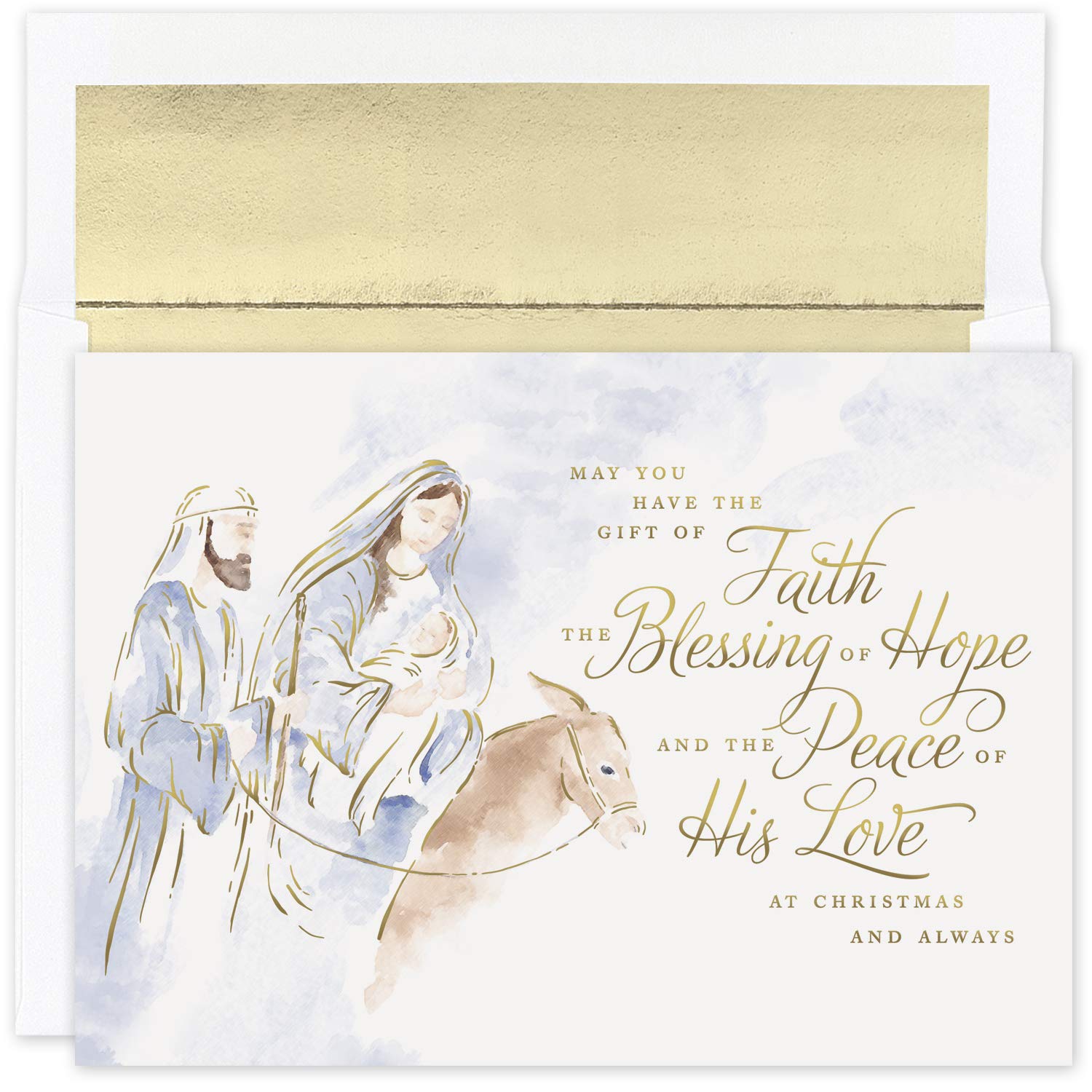 Masterpiece Studios Holiday Classic Collection 16-Count Boxed Religious Christmas Cards With Foil-Lined Envelopes, 7.8" x 5.6", Blessing of Hope (942600)