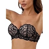 zossav Strapless Bra Push Up Lace Padded Convertible Multiway Underwire Bras Add 1 Cup