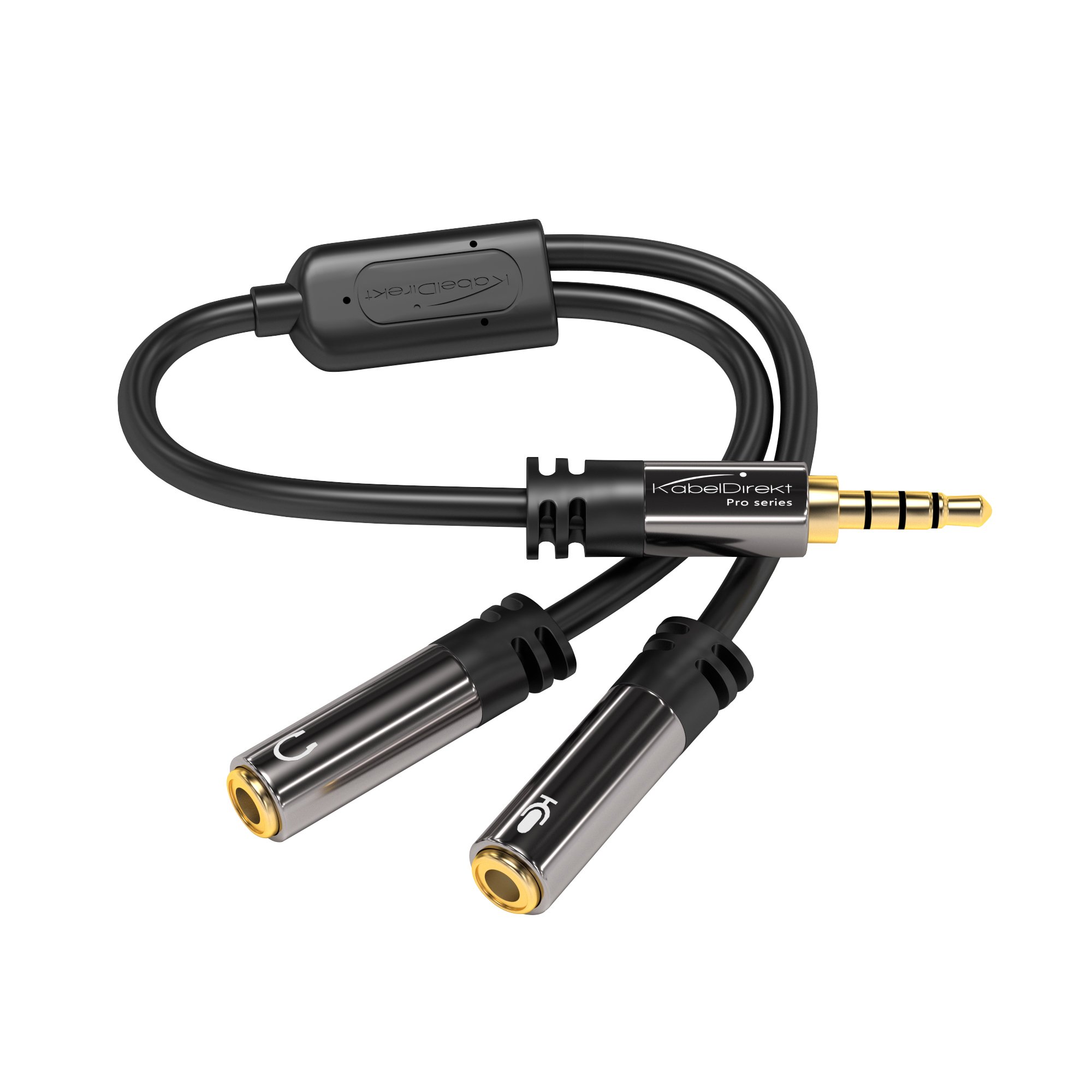 KabelDirekt – AUX Audio Headset Y Adapter Cable (3.5mm Male to 2 x 3.5mm Female) PRO Series