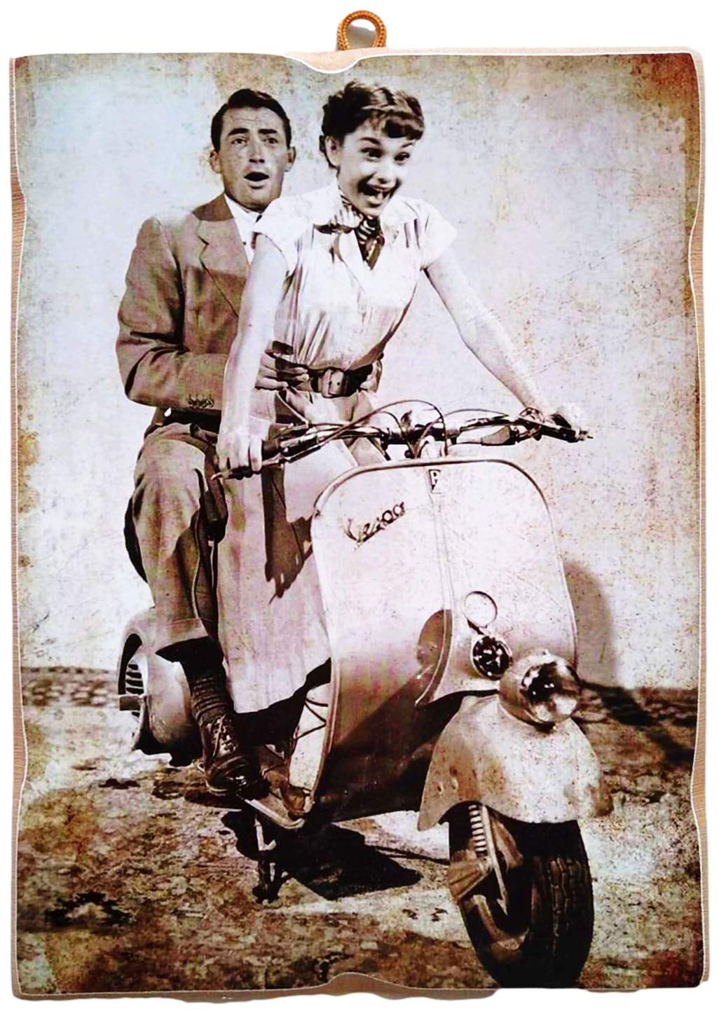 KUSTOM ART Picture Vintage Style Gregory Peck and Audrey Hepburn in the Roman Holiday Collectible Film Wood Print