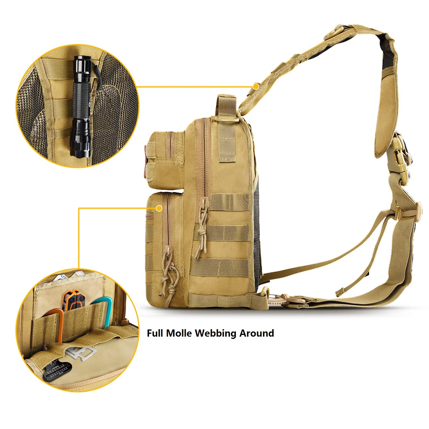 CVLIFE Tactical Sling Bag Pack Military Rover Shoulder Sling Backpack Molle Range Bag EDC Small Day Pack with Padding Pocket