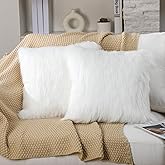 SmoothNovelty 2 Pcs White Faux Fur Sheepskin Throw Pillow Covers 18 x18 Soft Fluffy Decorative Pillow Cover Square Fur Pillowcase Cushion Case for Sofa Couch Bedroom Car Bed