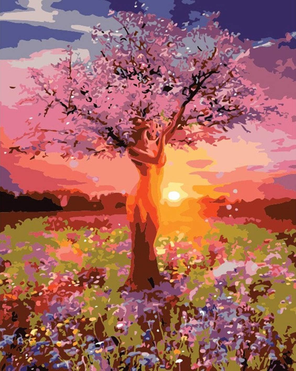 Atardecer Arbol Lienzo Oleo Pintura Para Adultos Y Dibujo Principiante Pintura Por Numeros Con Pinceles De 16 X 20 Pulgadas Without Frame Wiskalon Diy Pintura Al Oleo Por Numeros Actividades Creativas Juguetes