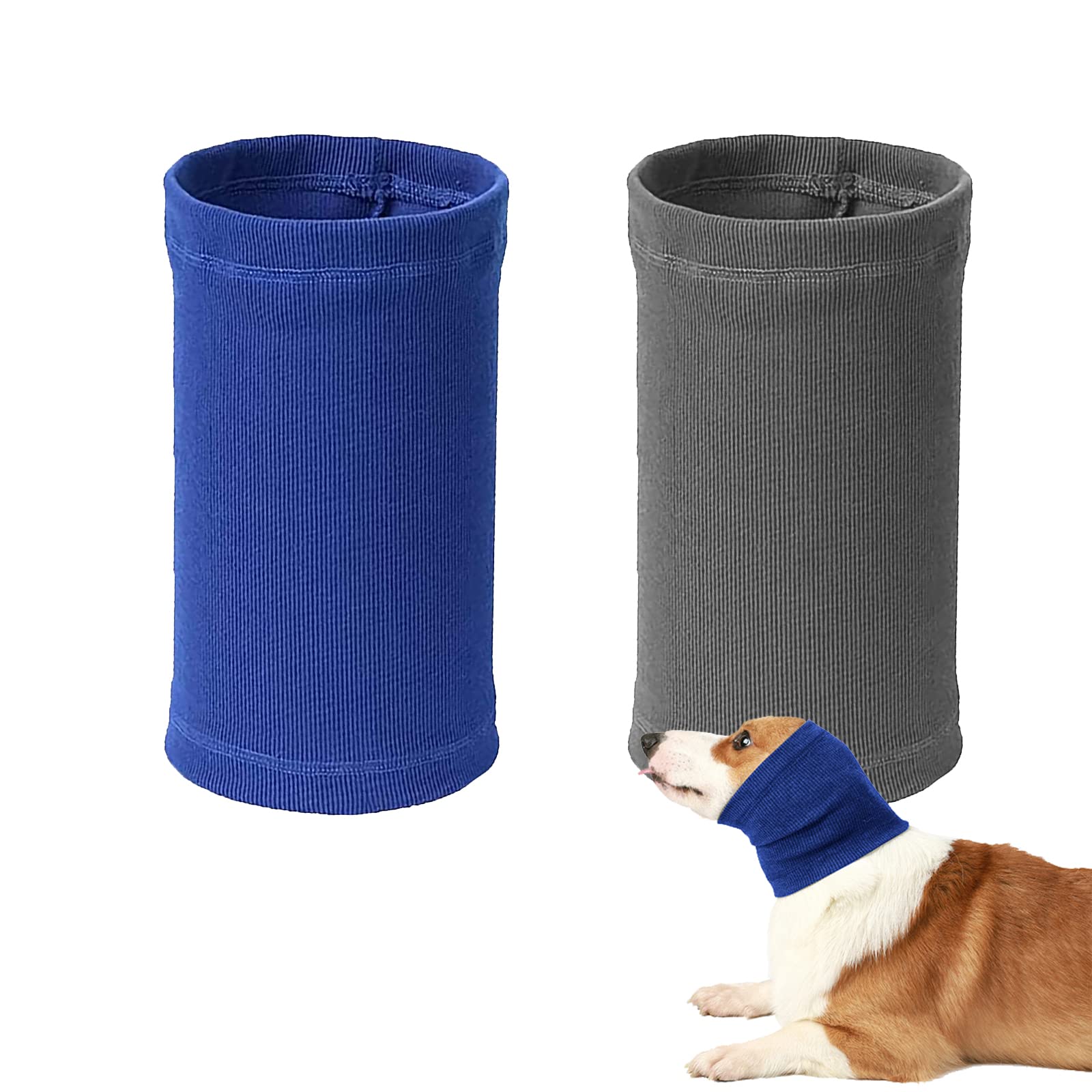 Dog Snood for Dog Neck and Ears Warmer, 2 Pcs Dog Ear Muffs Noise Protection Pet Cats Dog Ear Covers Ear Protector Dog Hoodie for Anxiety Fireworks Bathing Grooming (Blue+Grey) (Large)