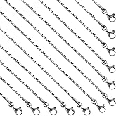 SMYHTGLIF 12 Pack Silver Box Chain Link Necklace Bulk for Women Men Stainless Steel Necklace Chain for Jewelry Making