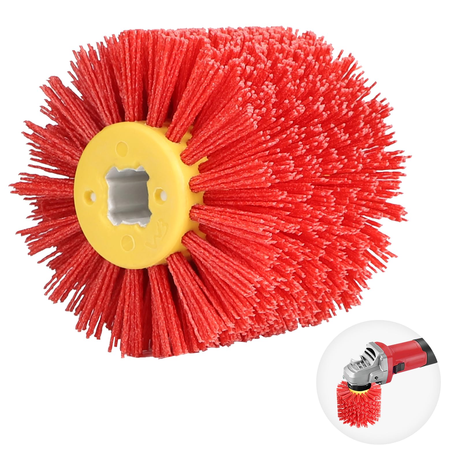 EXLECO Nylon Brush #120 Grit Sanding Brush for Satin Machine φ19 mm Bristle Brush Satin Roller Wire Drawing Wheel Polishing Brush Sanding Roller Brush Roller for Wood Processing Brush Sander (Red)