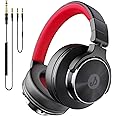 Rumoon Wired Over Ear Headphones, Studio Monitor & Mixing DJ Headphones with 50mm Neodymium Drivers and 1/4 to 3.5mm Jack for Guitar AMP Podcast Piano Keyboard (Black-Red)