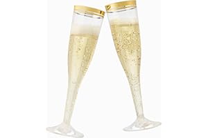 PERFECT SETTINGS TABLEWARE AND PARTY DECORATIONS Perfect Settings 36 Pack Plastic Champagne Flutes with Gold Rim | Disposable and Elegant Clear Glasses for Parties, Weddings, and Showers