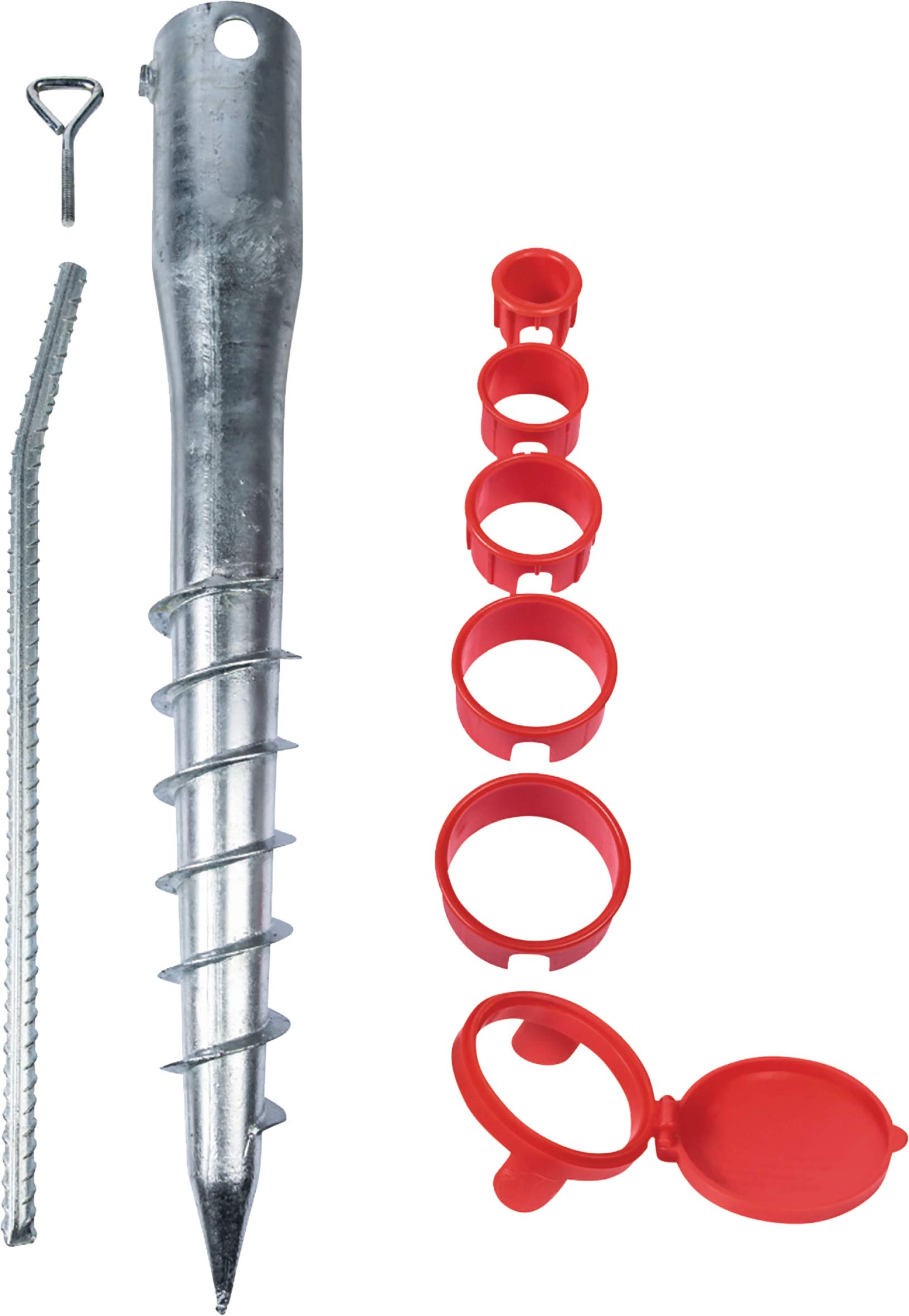 Meister Screw-In Ground Sleeves Set 8 Pieces - Diameter 65 mm x 565 mm - for Pipes with Diameter 26-64 mm - with 5 Reducing Sleeves - Hot-Dip Galvanised/Screw-in Sleeve for Parasol/Screw-in Sleeve