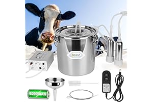 SRORA 5L Cow Milking Machine, Rechargeable Battery Adjustable Pulse Vacuum Electric Cow Milking Machine,Portable Milking Machine,Individual Pulsation Adjustment, Udder Protection