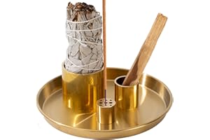 IVWOXO 4 in 1 Brass Incense Holder, Incense Burner for Burning Sage,Incense Stick, Palo Santo Holder, Smudge Bowl, 5.5" Incense Ash Catcher for Meditation Zen Decor