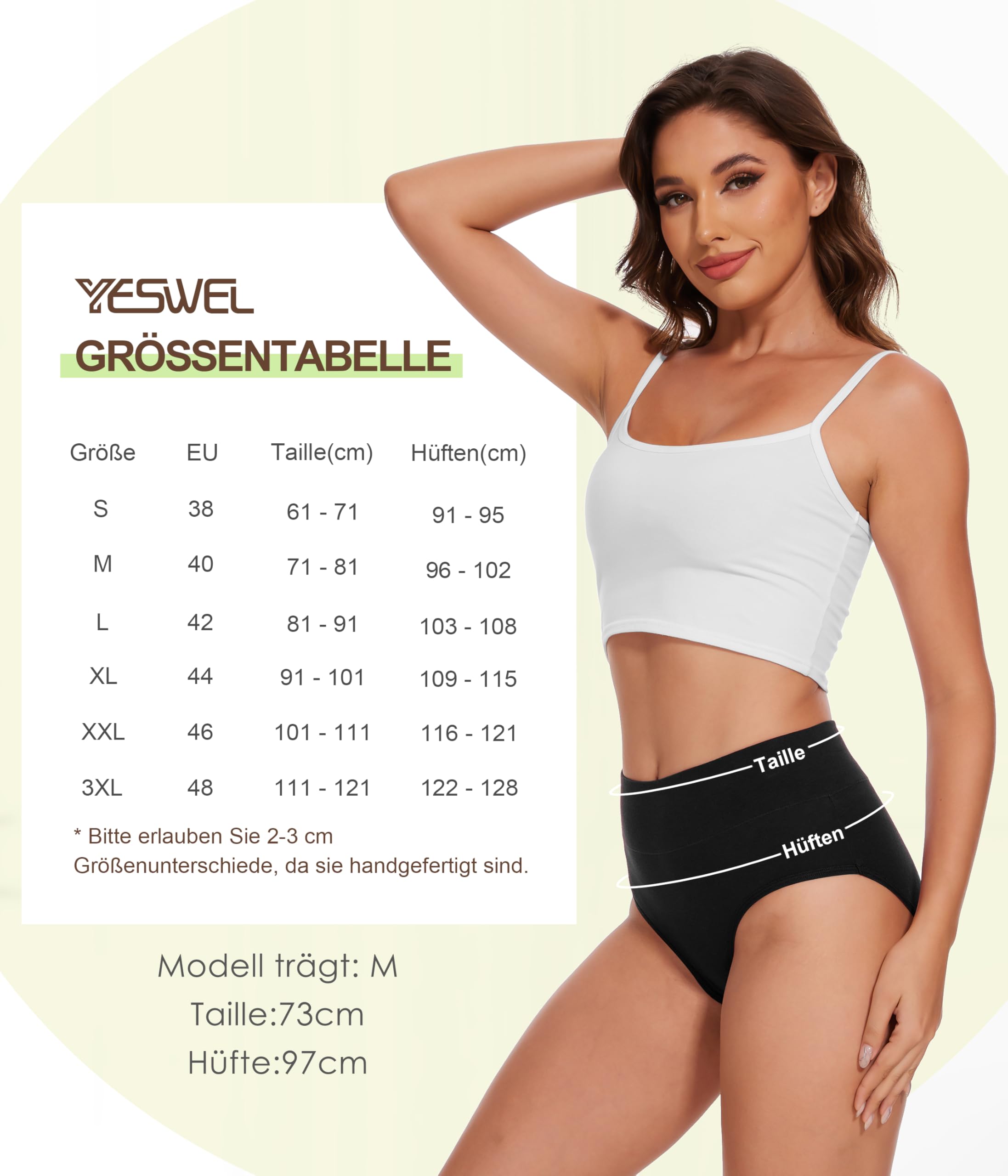 YESWEL Unterhosen Damen 5er Pack, Baumwolle Hohe Taille Unterwäsche, Hipster Stretch Atmungsaktive Panties für Frauen (Schwarz,L) 6