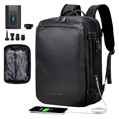 Searoute Travel Backpack for Women Men, Airline Certified Travel Backpack, Vacuum Backpack with USB Ports and Electric Pumps, Anti-Theft Waterproof 18 Inch Laptop Backpack