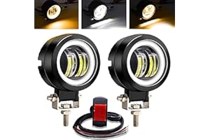 YnGia Motorcycle LED Fog Lights with Amber Halo DRL White Light Waterproof Spotlights Driving Light 12V 24V for Motorcycle AT