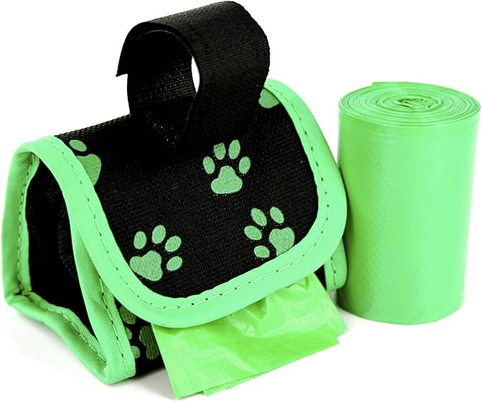 Doggie Walk Bags 2Roll Designer Bags, Green Paw/Green