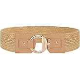 JASGOOD Straw Woven Elastic Belt for Women Vintage Wide Stretch Waistband for Dress Boho Ladies Summer Dress Belt