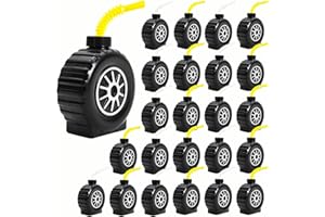 Fxswety Construction Truck Cups with Yellow Straw Construction Themed Party Favor Cups Monster Truck Party Decorations Truck Tire Cups for Kids Race Car Party Supplies (24 Pcs)