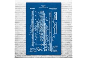 PATENT EARTH Flute Poster Print, Music Class Decor, Flutist Gift, Classical Music Art, Music Teacher Gift, Symphony Art, Flute Decor Blueprint (9 inch x 12 inch)