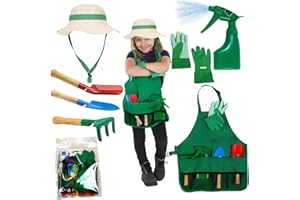 Kids Gardening Set, 7Pcs/Set Educational Toddler Gardening Set with Apron, Sprayer, Gloves, Hat, Rake & Shovels, Kids Gardeni