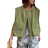 Tankaneo Womens Casual Zip Up Vest Cargo Oversized Ruched Hem Sleeveless Blazer Jackets Tops