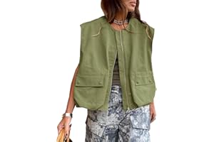 Tankaneo Womens Casual Zip Up Vest Cargo Oversized Ruched Hem Sleeveless Blazer Jackets Tops