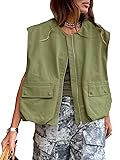 Tankaneo Womens Casual Zip Up Vest Cargo Oversized