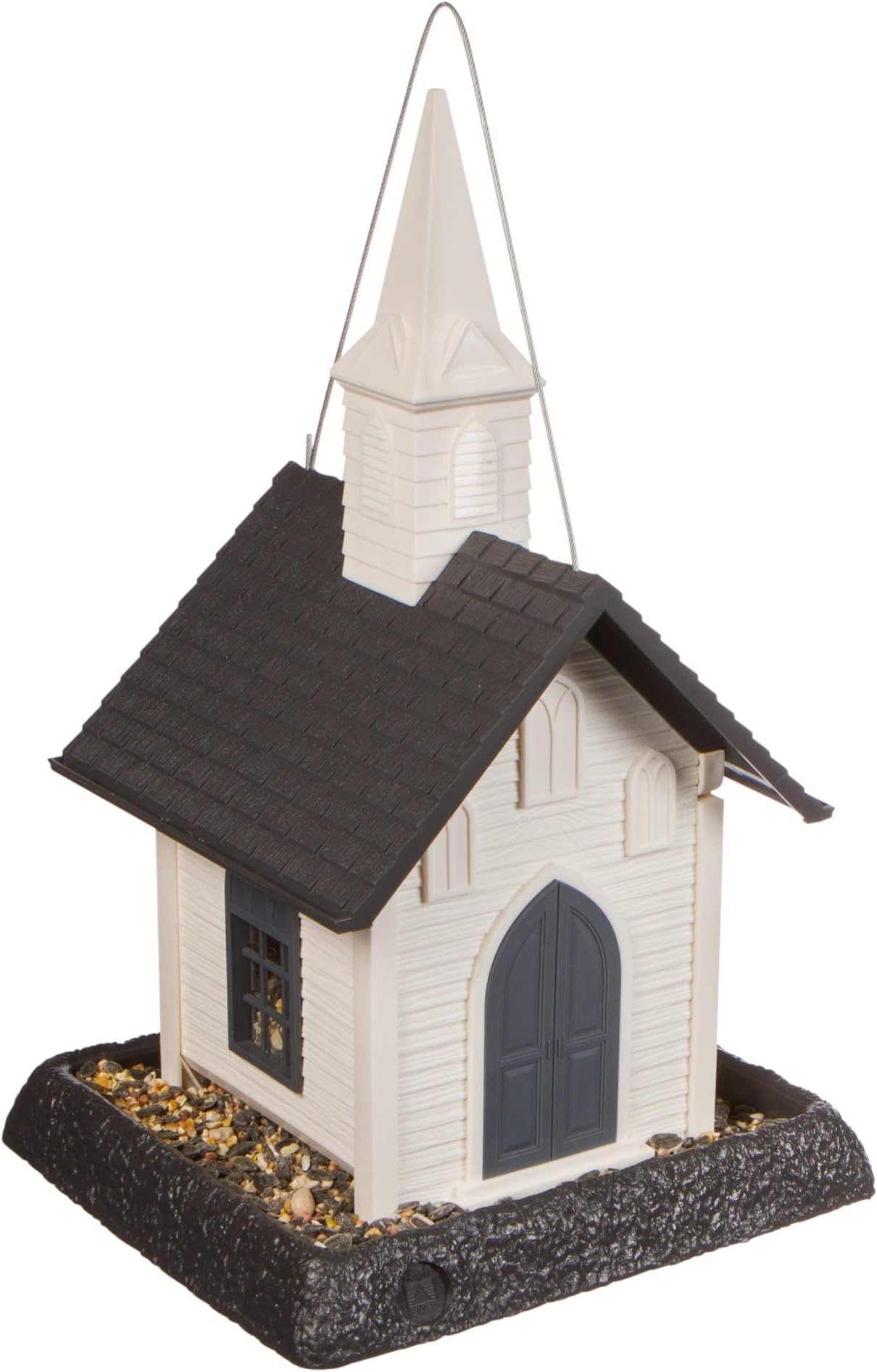 North States Village Collection Church Birdfeeder: Easy Fill and Clean. Squirrel Proof Hanging Cable included, or Pole Mount (pole sold separately). Large, 5 pound Seed Capacity (9.5 x 10.25 x 16.25, White)