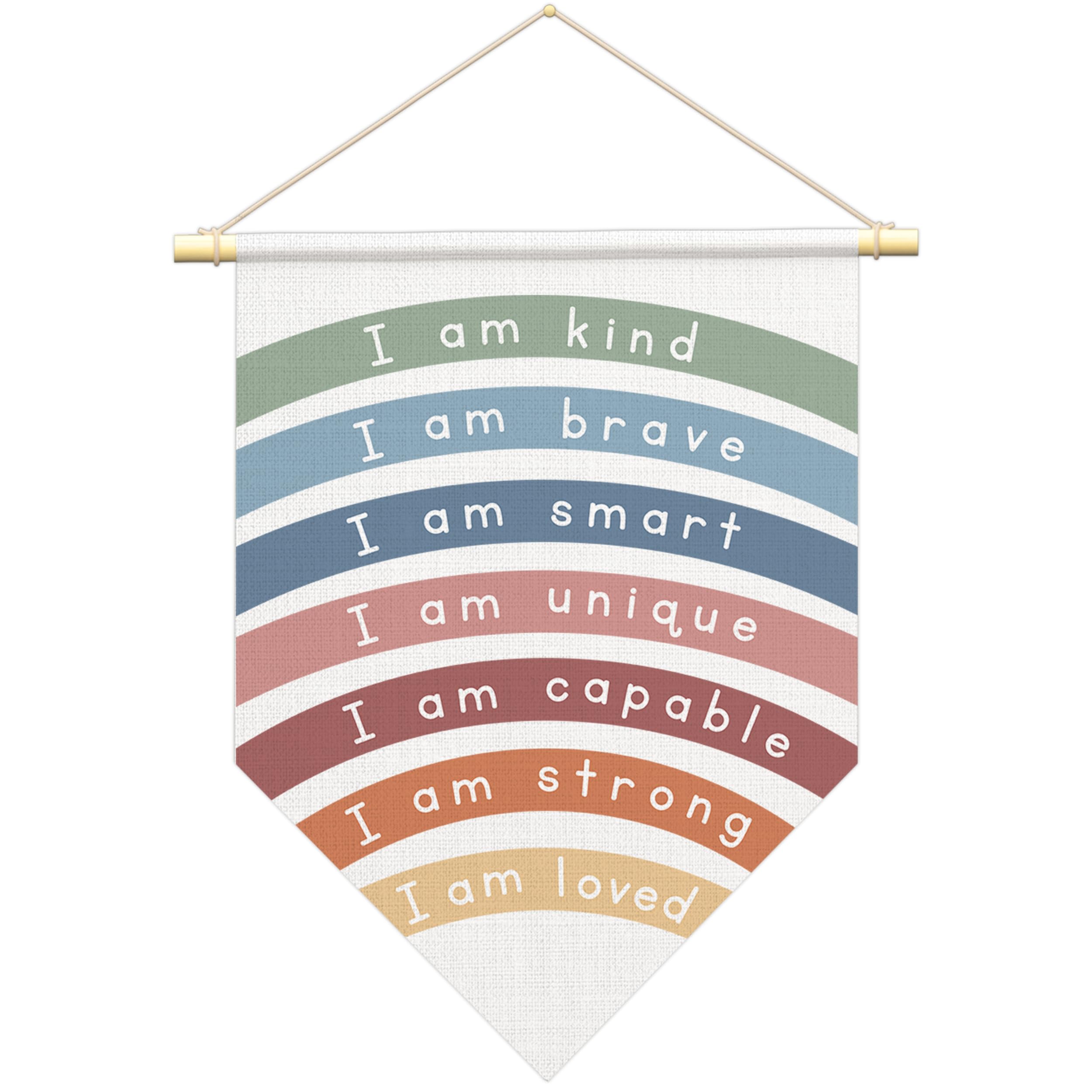 Photo 1 of HEISHAPPY I Am Kind Positive Affirmations Wall Art for Kids,Inspirational Classroom playroom Decor,I Am Strong Smart Brave Loved Nursery Banner,Bedroom Hanging Sign,Motivational School Wall Decor-06