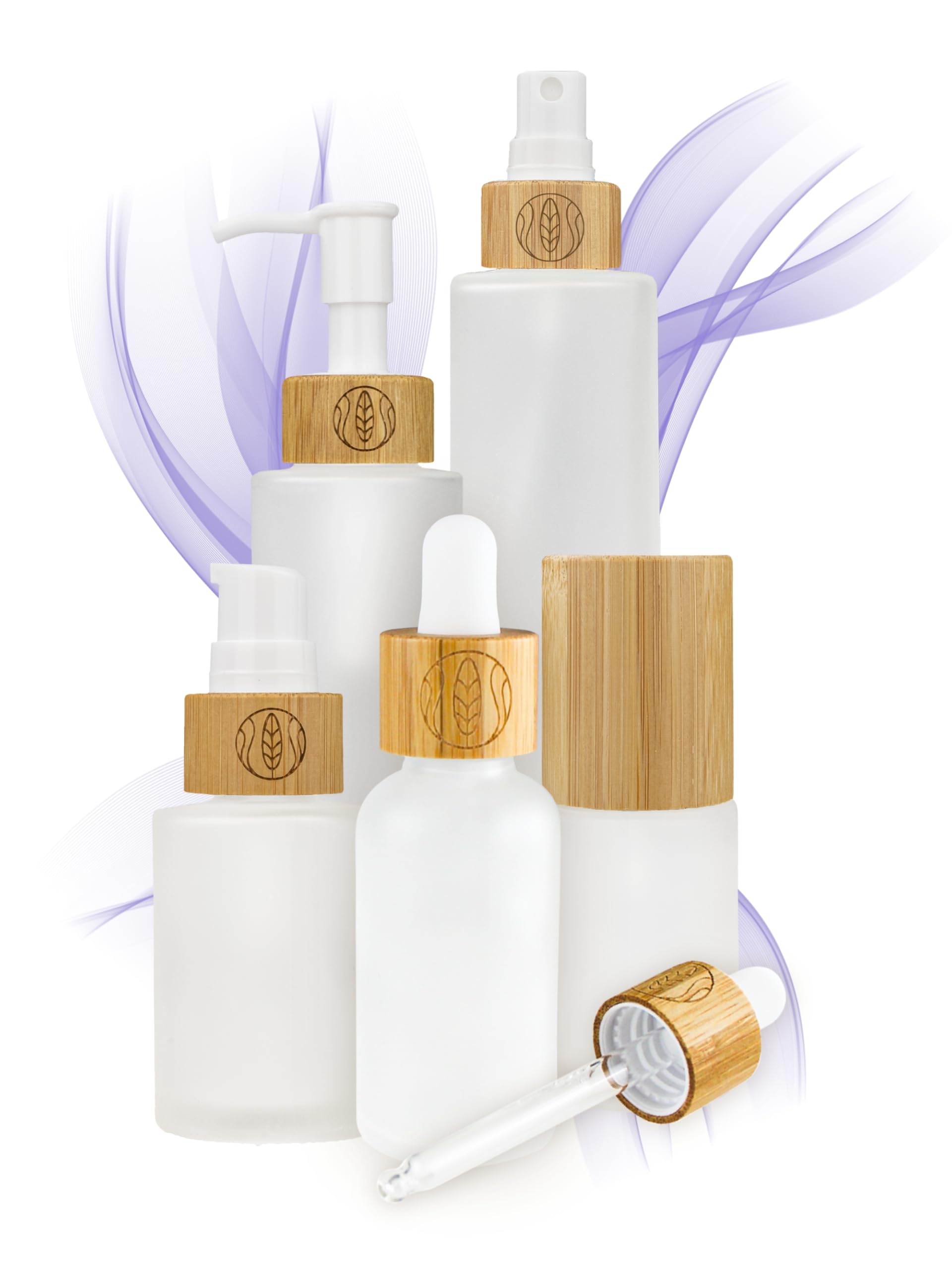 Wachsmann glass jars and pipette bottles with bamboo lid | For sustainable DIY natural cosmetics | With gift packaging | 5 pcs