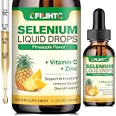 Selenium Liquid Drops, 200mcg Liquid Selenium Supplement with Vitamin C &amp; Zinc, Support for Immune System, Antioxidant &amp; Heart Health, High Absorption, Pineapple Flavor, 2 Fl Oz