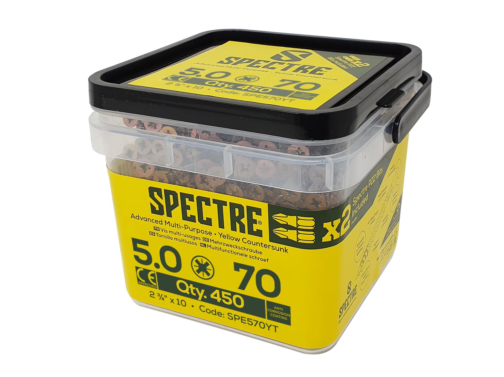 F/FIX SPECTRE WOODSCREW 5.0X70 YELLOW TUB 450