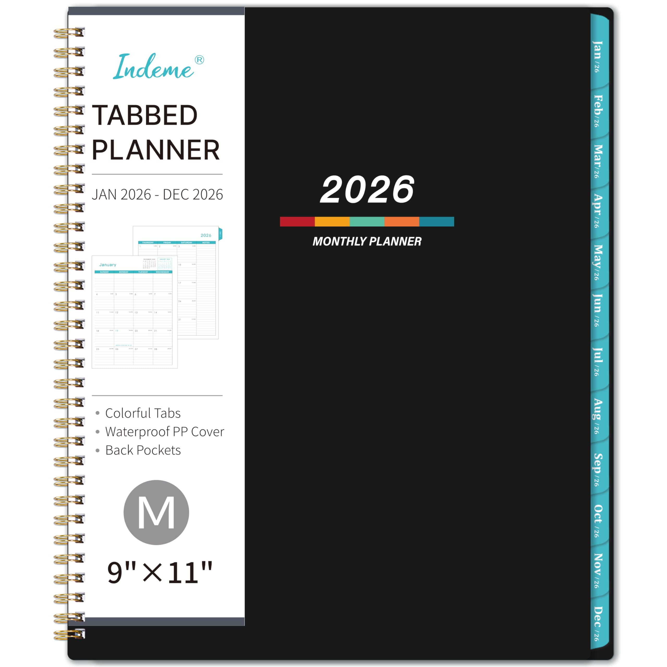 Photo 1 of 2026 Monthly Planner - Monthly Planner/Calendar 2026, 9" x 11", Jan 2026 - Dec 2026, Large, Twin-Wire Binding, 12 Months Tabs, Holidays, Two-Sided Pocket, Thick Paper