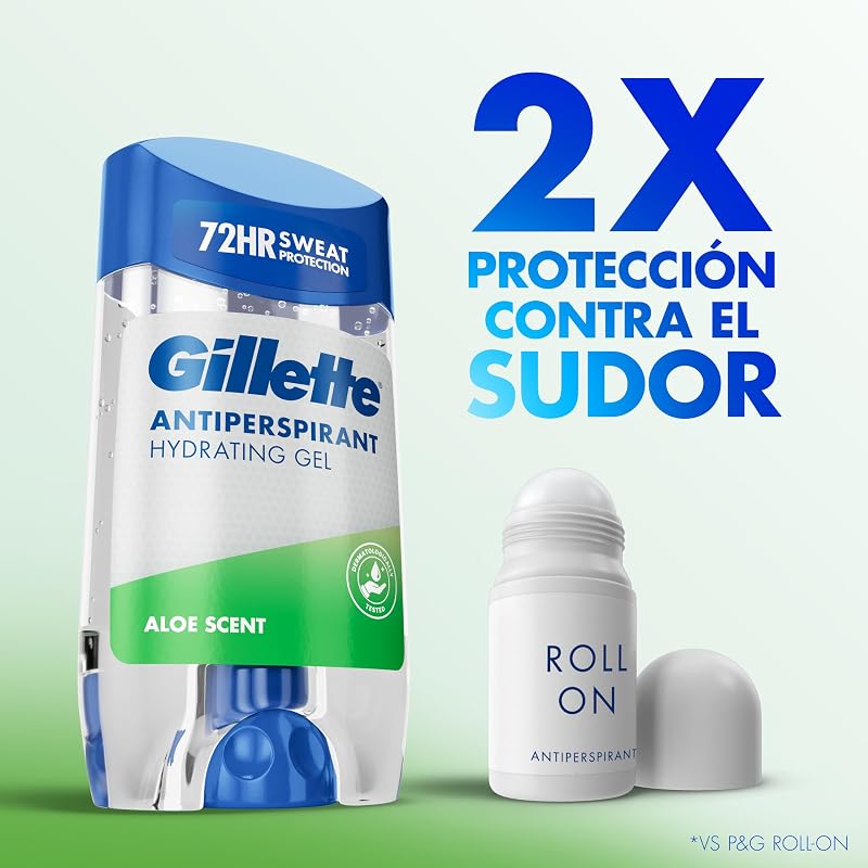 Gel desodorante antitranspirante gillette hydra aloe para homens, 70 ml x 6