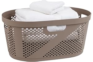 Mind Reader 40L Laundry Basket, Clothes Hamper, Premium Wicker Design, Plastic, 23"L x 14.5"W x 10.5"H, Tan