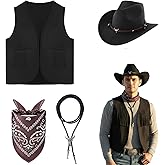 ZPEGeigy 4 Pcs Western Outfits for Men Cowboy Tassel Vest Hat Western Bolo Tie Paisley Bandana for Halloween Cosplay Costume