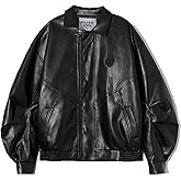 Aelfric Eden Womens Leather Jacket Oversized Y2k Faux Motorcycle Bomber Moto Biker Jackets Coats