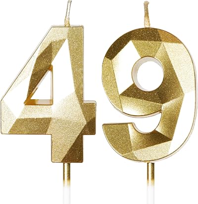 Yiran Gold 49th Birthday Candles 2P Gold Number 4 9 Cake Topper
