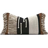 AIBU HOME Black Boho Lumbar Throw Pillow Cover 12x20 | Soft Farmhouse Accent Cushion for Couch Sofa Bed Living Room &amp; Bedroom - Decorative Pillowcase Only