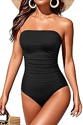 Holipick Women Black Bandeau One Piece Swimsuits